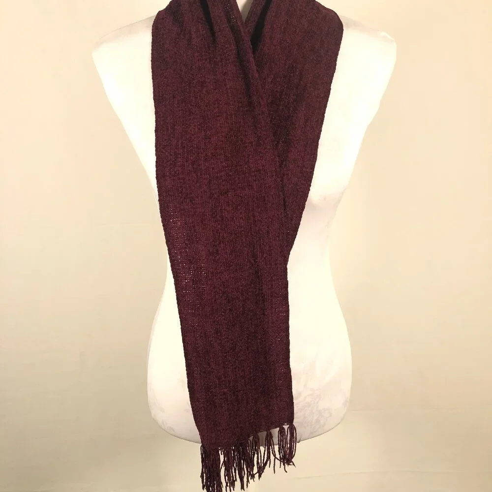 ❤️ Burgundy Knit Fringe Scarf | Cozy Long Winter Wrap | Soft Cold Weather